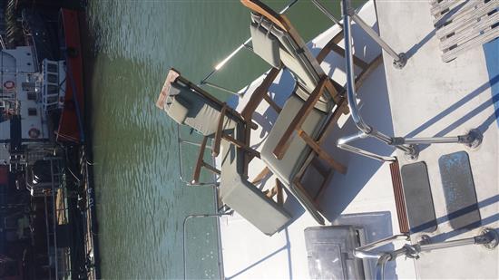 The Houseboat Medusa, 39ft, as moored at Denton Island, Newhaven,